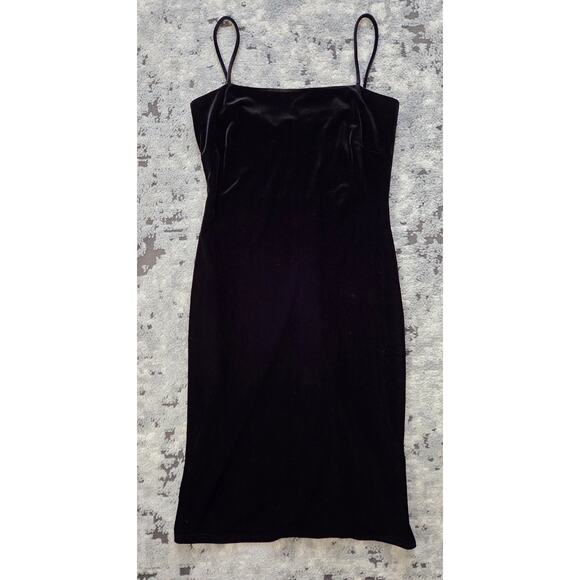 Arianna by Rachel Kaye Black Velvet Bodycon Dress Party Quiet Luxury Feminine - Picture 1 of 11